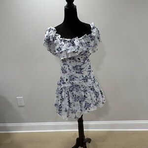 SHEIN White and Blue Floral Dress